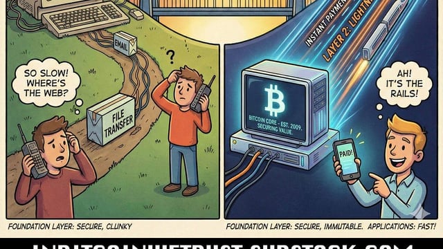 The tcp/ip of value: why bitcoin is not an app. if you think the revolution failed because it's "slow," you are mistaking the foundation for the skyscraper. a look back at 1983 reveals why the future of money is right on schedule.