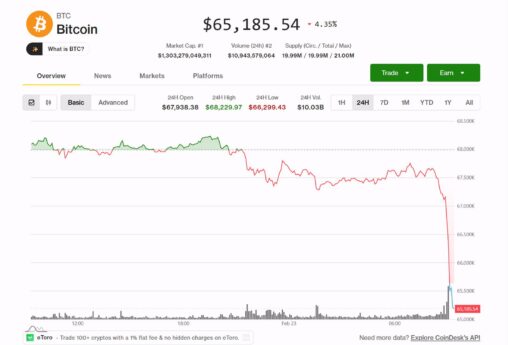 Bitcoin slides 5%, tumbling below $65,000 as whale selling grows and recent buyers lock in losses