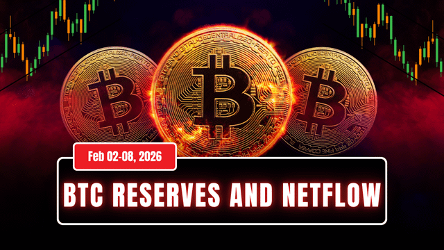 Bitcoin exchange reserves and netflows (feb 02/2026–08/2026)
