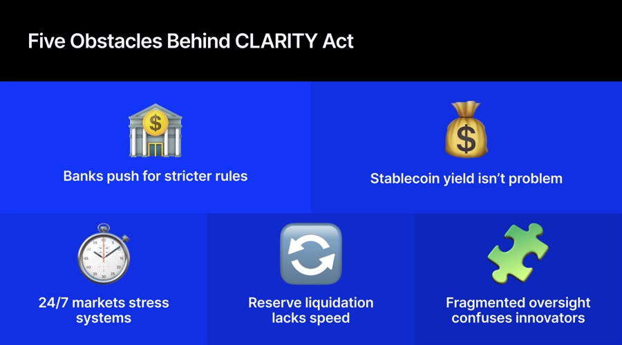 There are many obstacles behind the clarity act delay, but stablecoin yield is not one