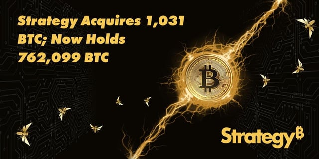 Strategy acquires 1,031 btc and now holds 762,099 btc