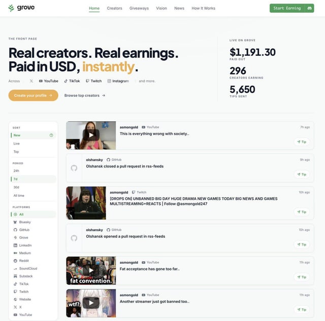 Thoughts on cross platform creator monetization tools like grove?