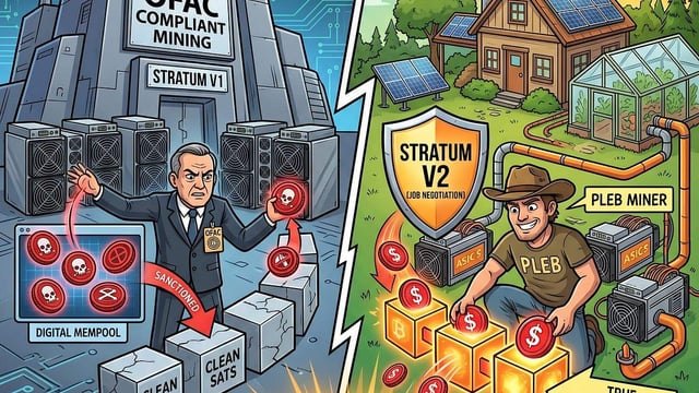 The balkanization of bitcoin: how stratum v2 and the pleb miner defeat ofac base layer censorship. the state couldn't ban the network, so they captured the corporate miners. how stratum v2 and a decentralized army of off grid pleb miners are mathematically destroying ofac censorship.
