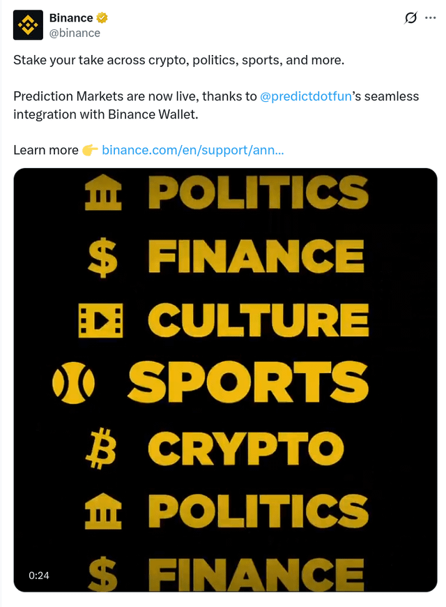 Binance launches gambling platform