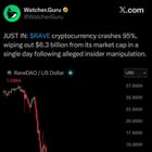 Rave cryptocurrency crashes 95%, wiping out $6.3 billion from its market cap in a single day following alleged insider manipulation