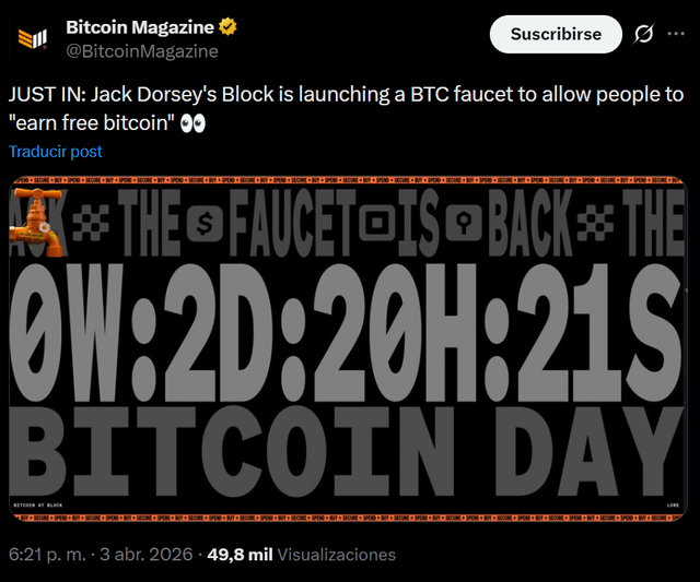 Jack dorsey's block is launching a btc faucet to let people earn free bitcoin
