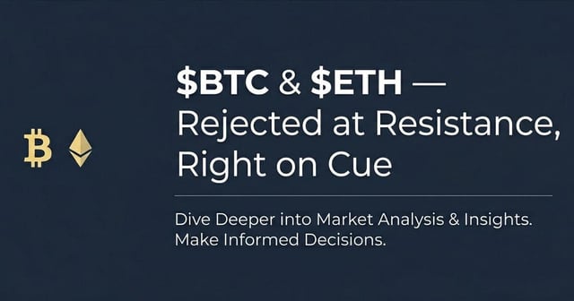 Btc & eth rejected at resistance, right on cue