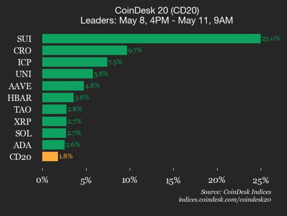 Coindesk 20 performance update: sui surges 25% over weekend