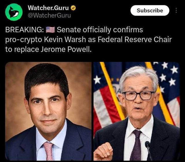 It's official! pro crypto kevin warsh will take the chair of the federal reserve