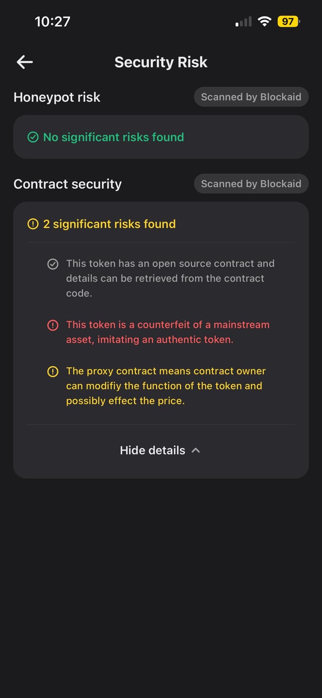 Received $2500 on trust wallet, but it says security risk