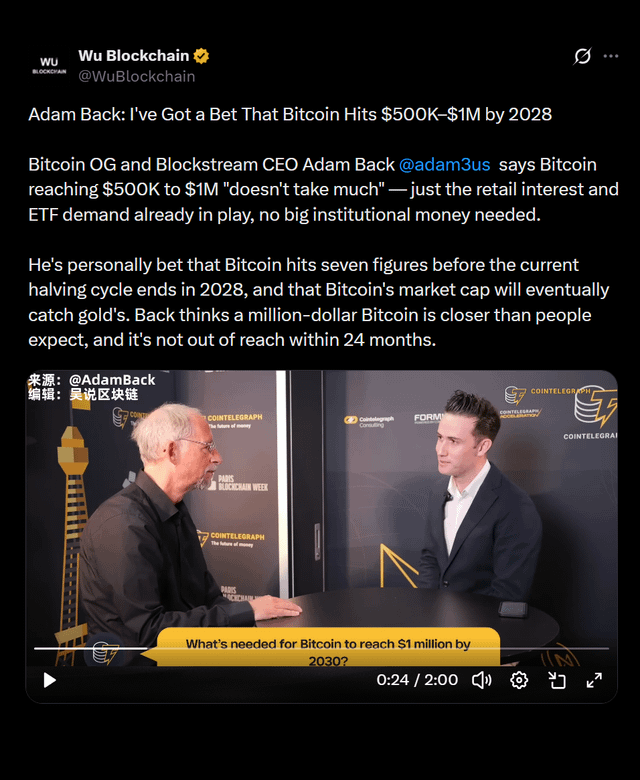 Adam back: i bet that bitcoin hits 500k by 2028