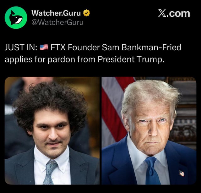Ftx founder sam bankman fried applies for pardon from president trump