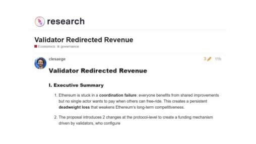 Ethereum infrastructure funding: kleros founder proposes protocol level validator redirect rate