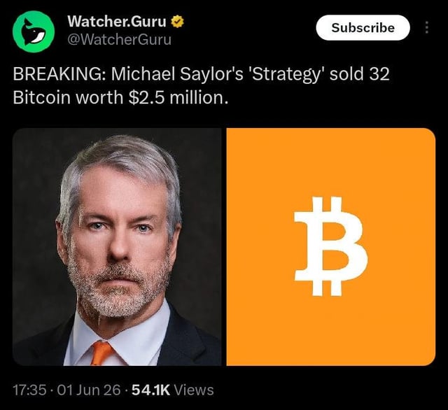 Strategy just sold 32 btc for $2.5 million at ~$77,135 each. but why???