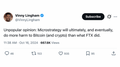 Vinny lingham predicted saylor would hurt bitcoin more than ftx. now he’s explaining why