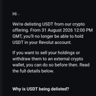 Revolut delisting usdt