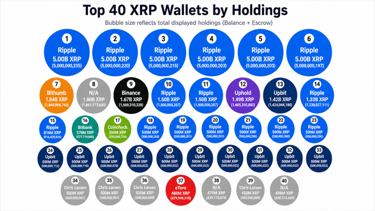 55.84 billion xrp appears across the top 40 wallets, but escrow changes the picture