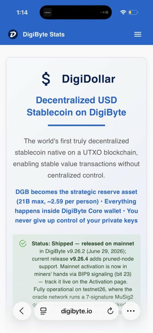 Digidollar goes live on digibyte mainnet