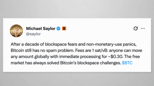 Saylor posted "bitcoin has no spam problem" and 65% of the replies tore into him.