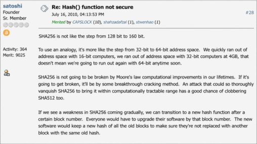 Satoshi nakamoto predicted bitcoin’s hash defense 16 years before quantum fears