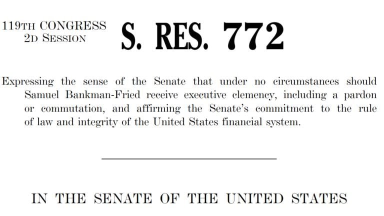 Us senate unanimously opposes any pardon for sam bankman fried after ftx fraud