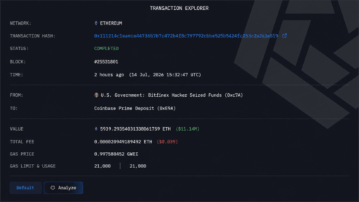 Us government shifts $12.36m in eth, usdc and usdt to coinbase after monday’s btc move
