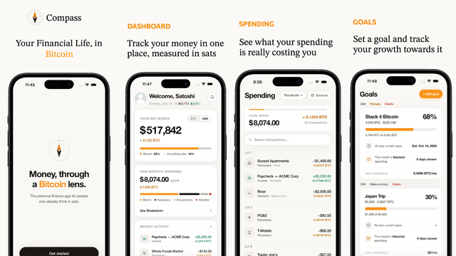 I built the best app for bitcoiners to see their lives priced in sats. meet compass: bitcoin personal finance app