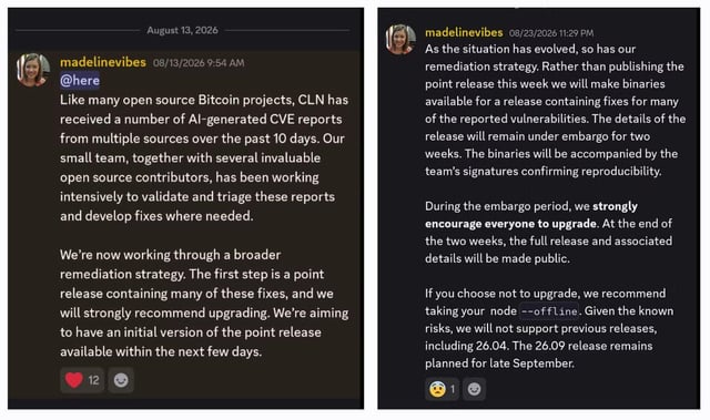 Urgent: critical vulnerability in bitcoin core lightning! blockstream developers urge users to shut down cln lightning nodes right now!