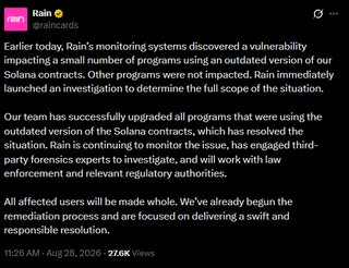 Rain found a vulnerability affecting a small number of programs