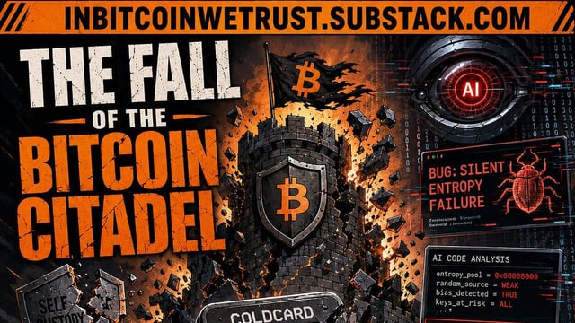 The story behind the hack: the fall of the bitcoin citadel and the $88 million coldcard catastrophe. how a silent entropy bug, an open source licensing war, and ai driven code analysis shattered the illusion of flawless self custody.