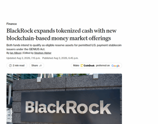 So, blackrock chose ethereum to launch their tokenized money market