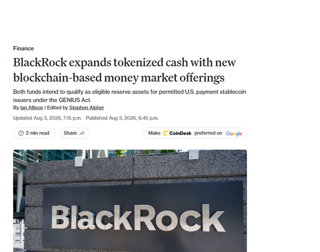 So, blackrock chose ethereum to launch their tokenized money market