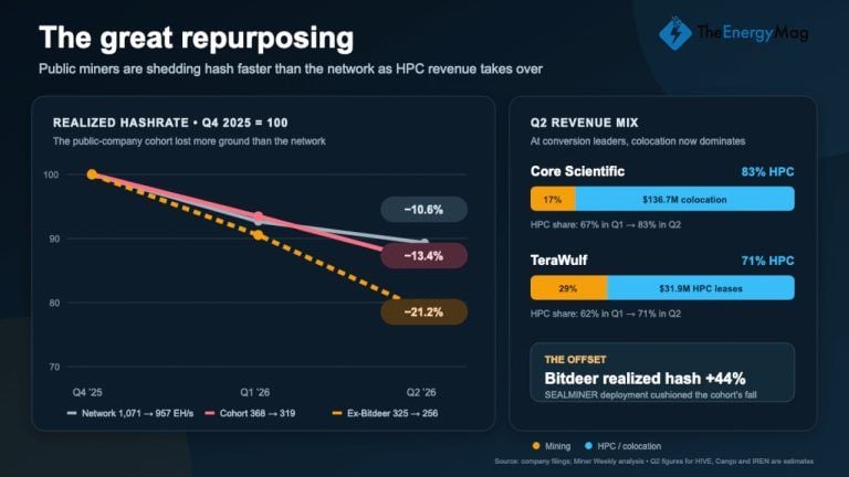 Public miners shed 21% of bitcoin hashrate as ai revenue accelerates