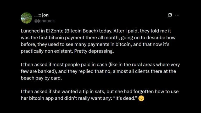 Bitcoin core dev warns bitcoin payments vanish at bitcoin beach