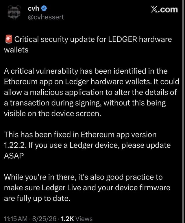 Another day, another critical security vulnerability on hardware wallets. today, it’s ledger’s turn.