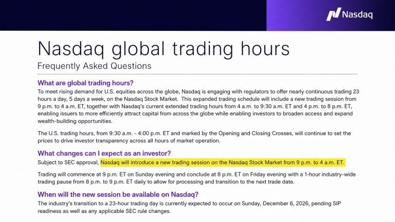 Nasdaq sets december 6 launch for nearly 23 hour trading day