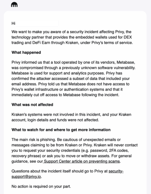 Kraken: "[important notice] security incident affecting privy"