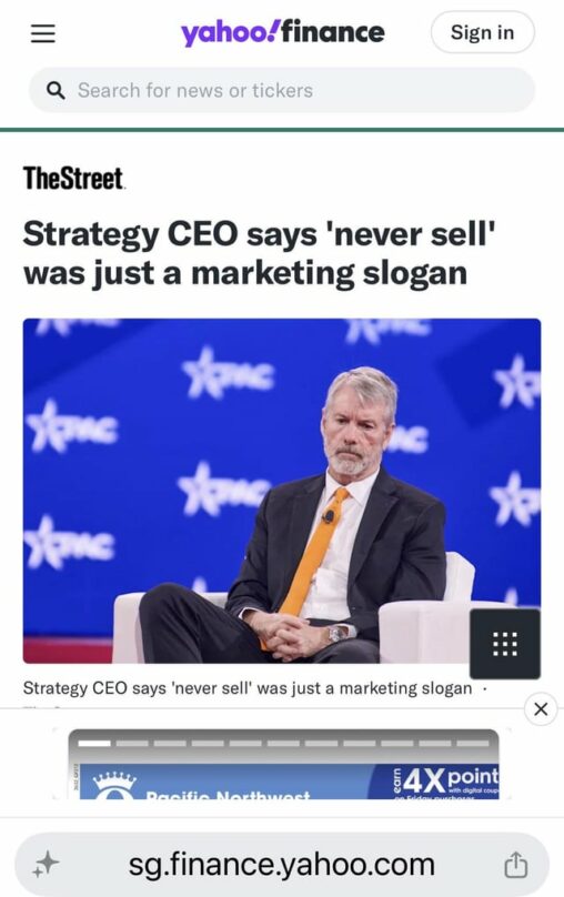 Strategy ceo says 'never sell' was just a marketing slogan