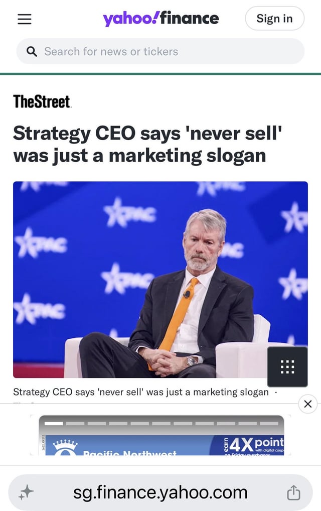 Strategy ceo says 'never sell' was just a marketing slogan