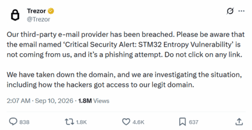 Trezor's third scare in a month or two and why it's still not a wallet problem