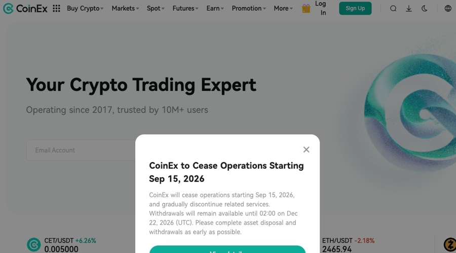 Coinex cashes out: hong kong crypto exchange to shut after nine years