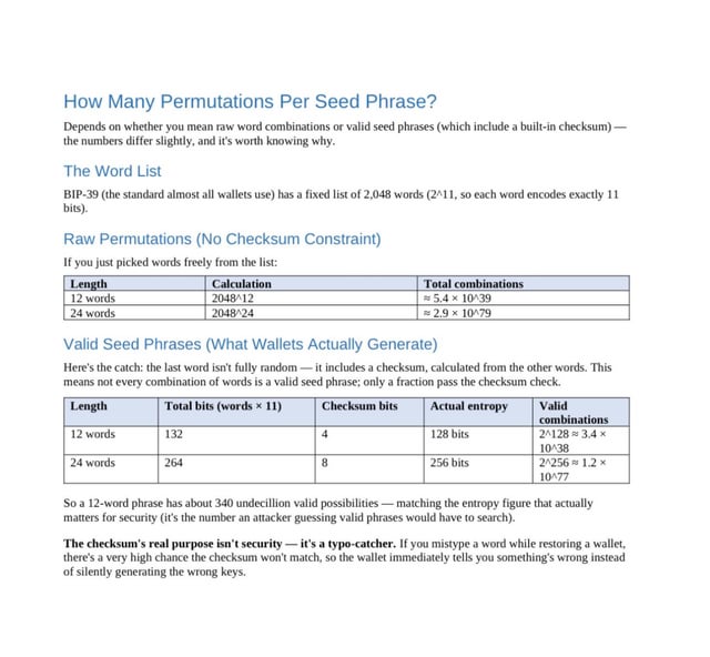 Permutations and seed phrases