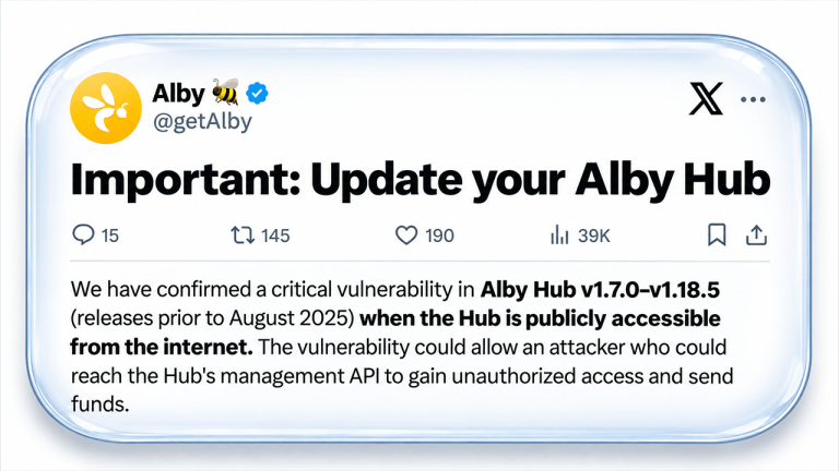 Lightning security alert: alby reveals critical hub vulnerability