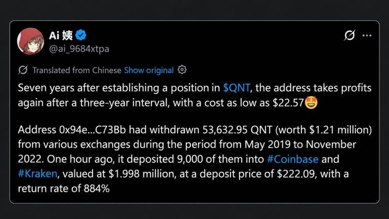 Quant price hit $373 this week then a 2019 whale cashed out $2 million