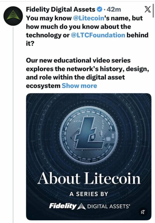 New post by fidelity representing litecoin in an education series.