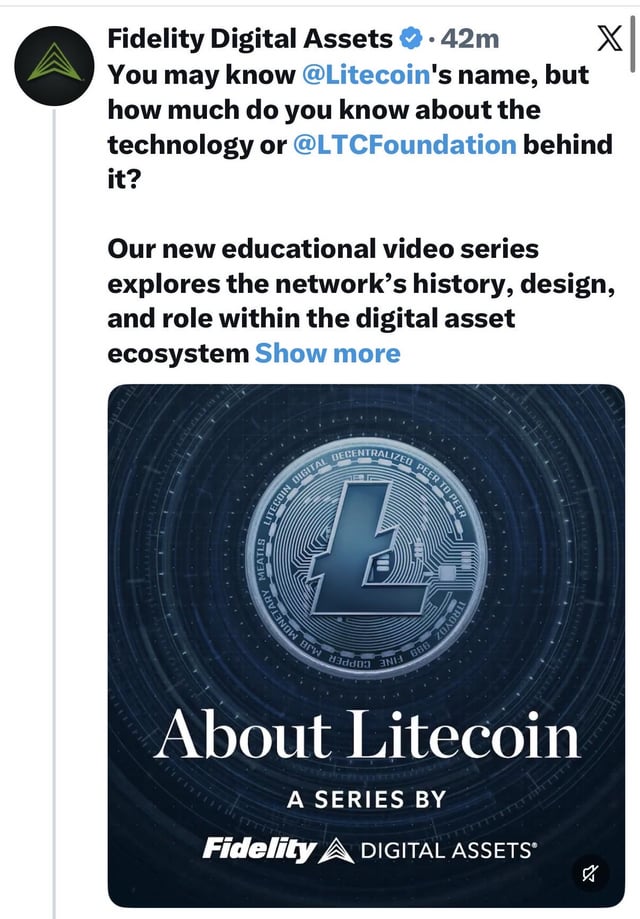 New post by fidelity representing litecoin in an education series.