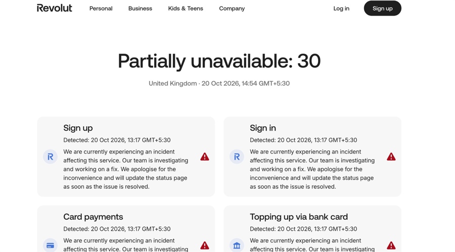 “multiple features” down: revolut’s app and cards stall on a tuesday morning