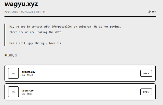 Leaked backend data from "no kyc" swap wagyu.xyz links 38k+ crypto orders, monero destinations, and user ips