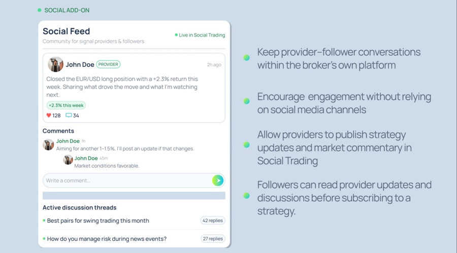 Brokeree lets copy trading providers explain losses to followers in a feed