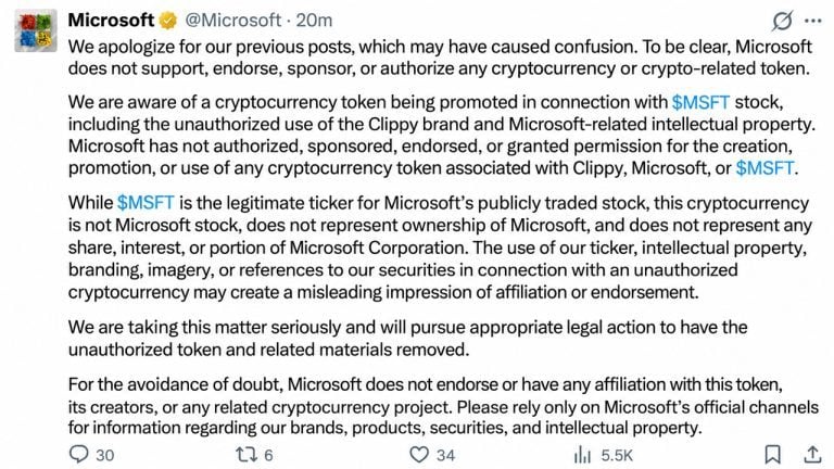 Microsoft’s x account hijacked to promote clippy meme coin